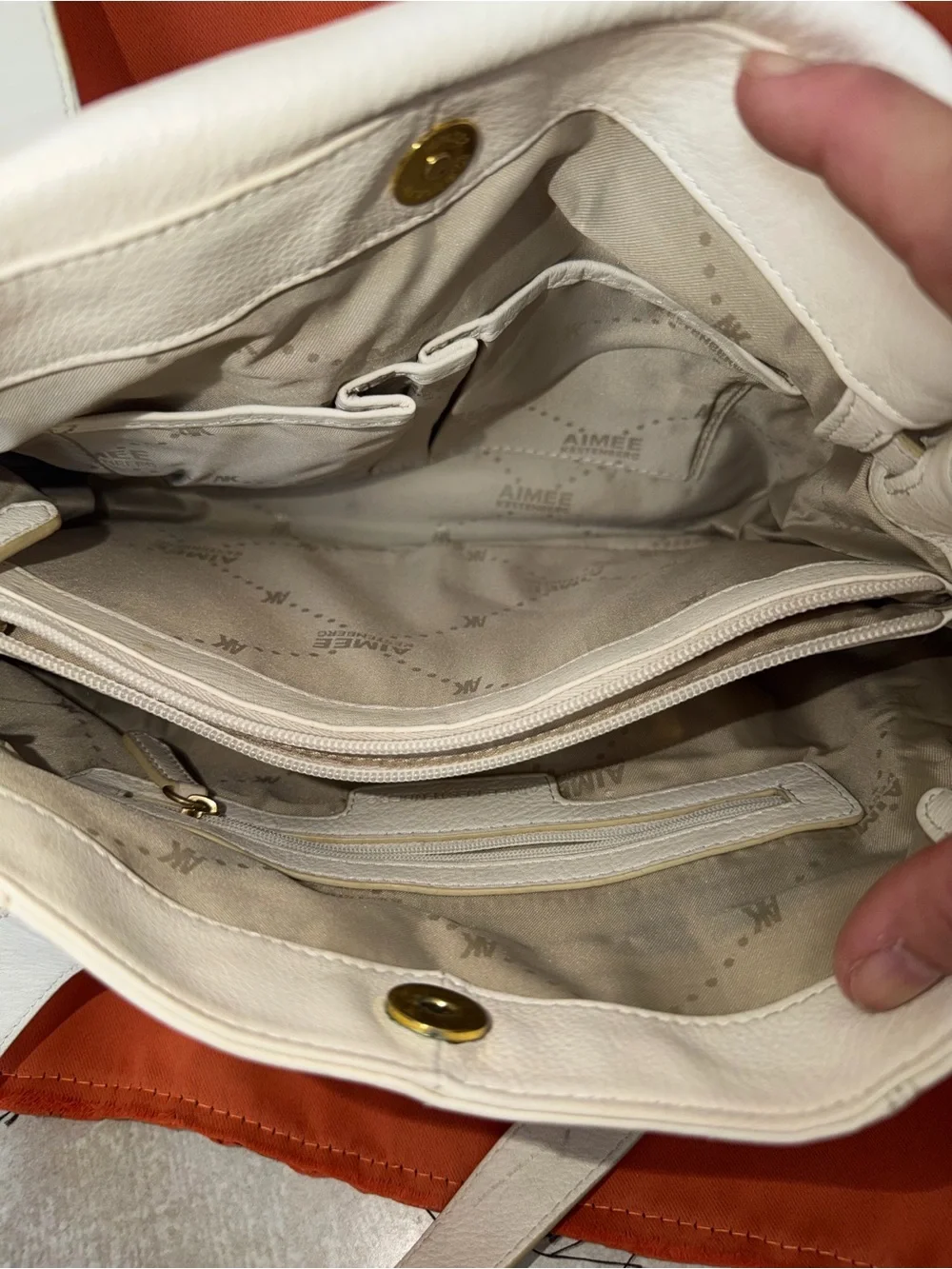 Aimee Kestenberg White Leather Satchel with Gold-Tone Lock